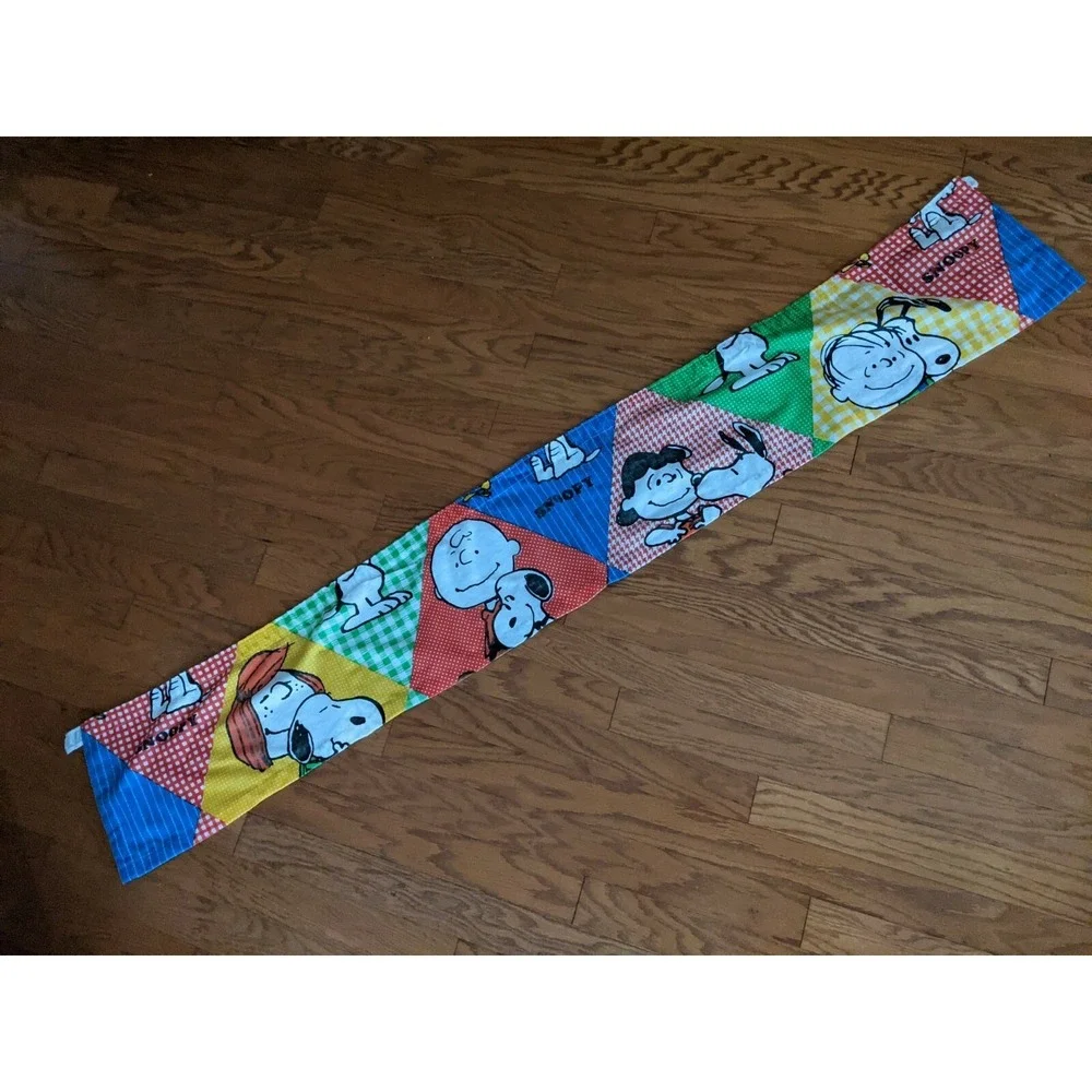 Vintage Snoopy Peanuts Pleated Drape Diamond Curtain Valance Fabric JC Penney